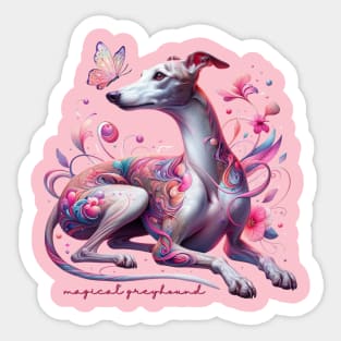 Whimsical Greyhound With Flowers And Butterfly Sticker